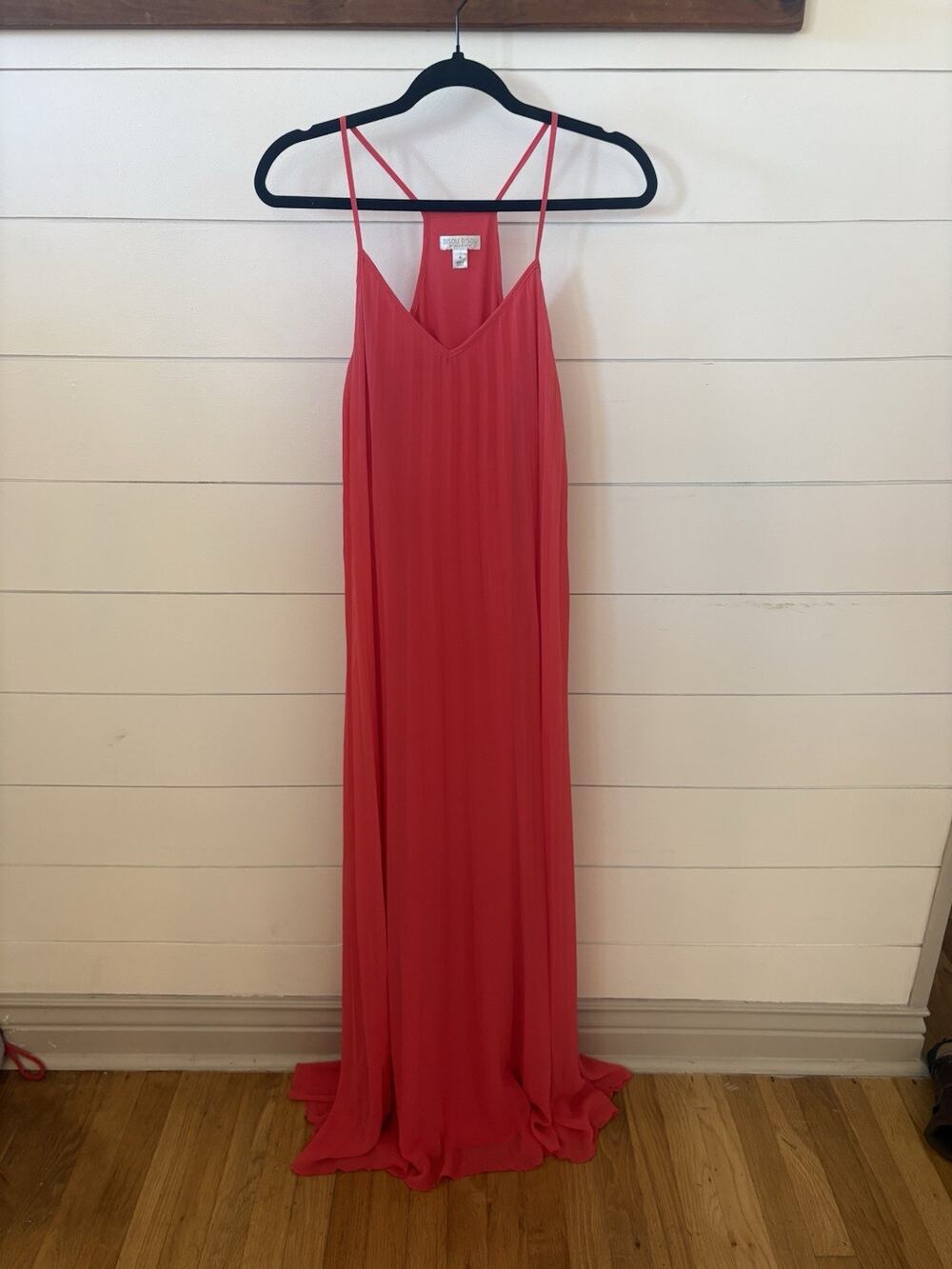 Bisou Bisou Women's Pleated Maxi Dress Racer Back Coral Size 4 Summer Beach